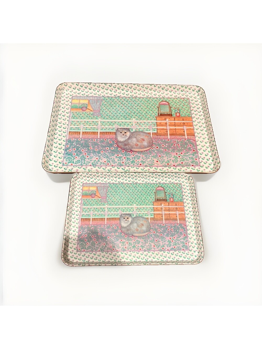 Melplus Vintage Made In Italy Melamine Set Of 2 Kitten / Cat Trays Cottagecore
